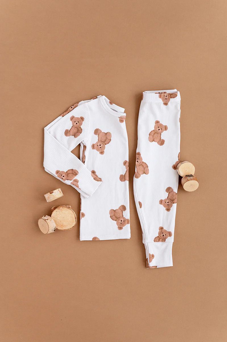 Ribbed Bear Two-Piece Long Set | Little Pajama Co.