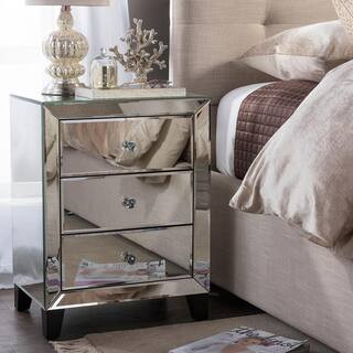 Chevron 3-Drawer Silver Mirrored Nightstand | The Home Depot