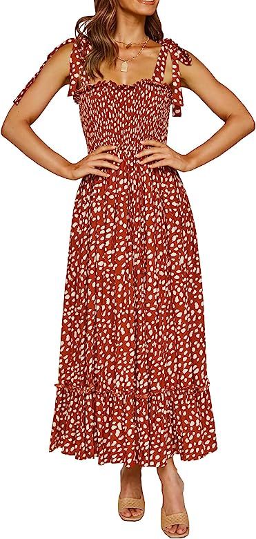 Women's Summer Straps Cotton Irregular Polka Dot Ruffles Midi Dress | Amazon (US)