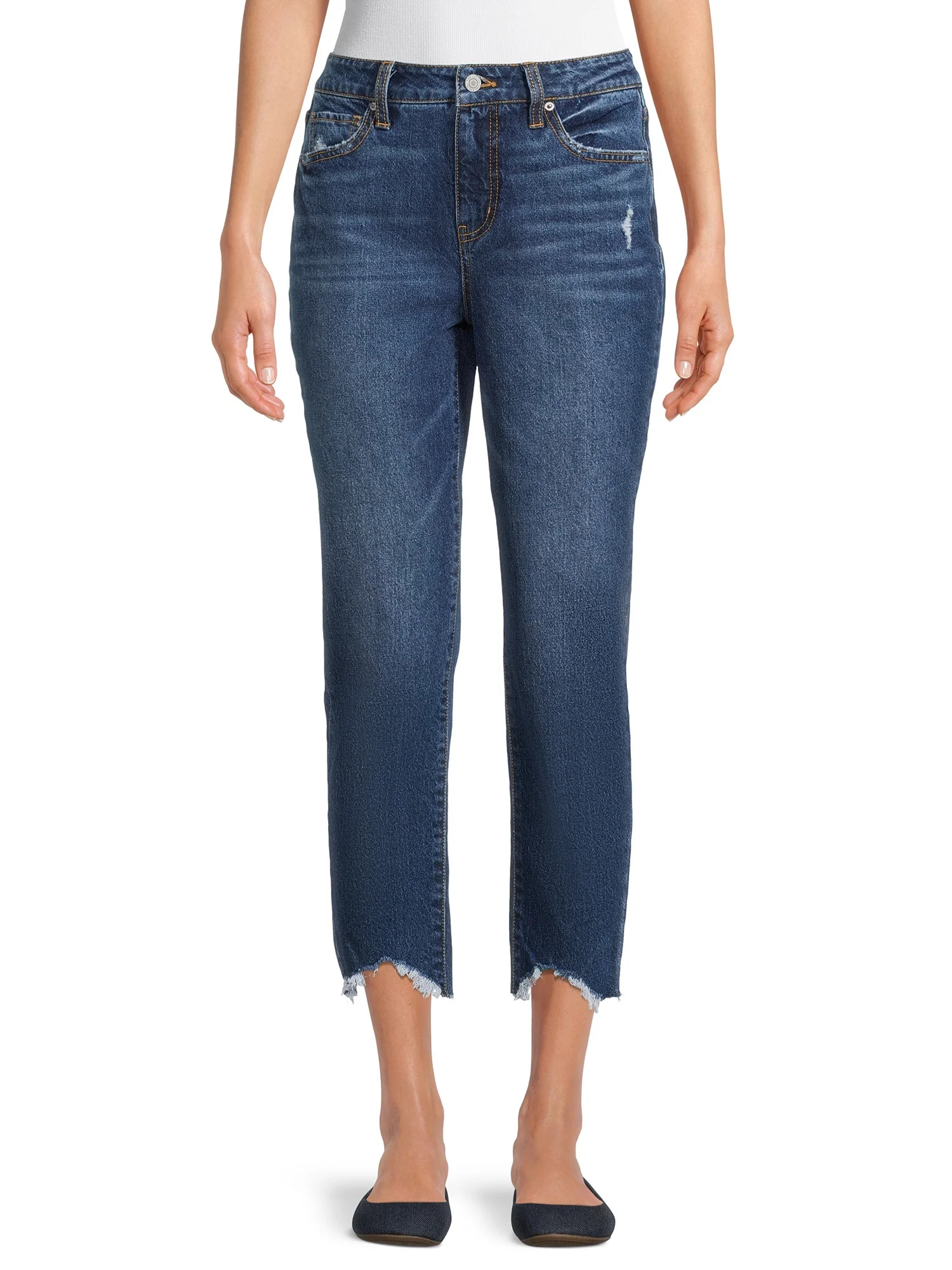 Time and Tru Women's Boyfriend Jeans with Sharkbite Hem | Walmart (US)