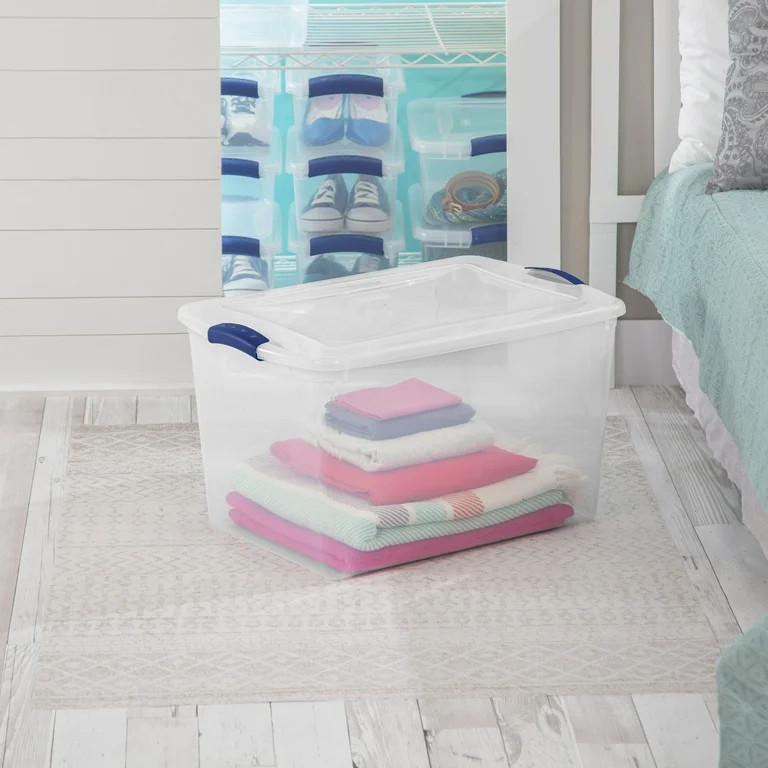Sterilite Large Storage Bin, 66 Quart Clear Plastic Storage Container with Latch Lid, Blue | Walmart (US)