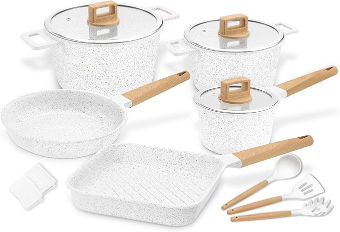 Ceramic Cookware Set Non-Stick Scratch Resistant 100% PFOA Free Induction Aluminum Pots and Pans ... | Amazon (US)