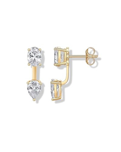 PAVOI 14K Yellow Gold Plated Cubic Zirconia Earrings Jacket for Women - 925 Sterling Silver Posts Dainty Pear CZ Front and Back Double Studs - Statement Ear Jacket Earrings for Women | Amazon (US)