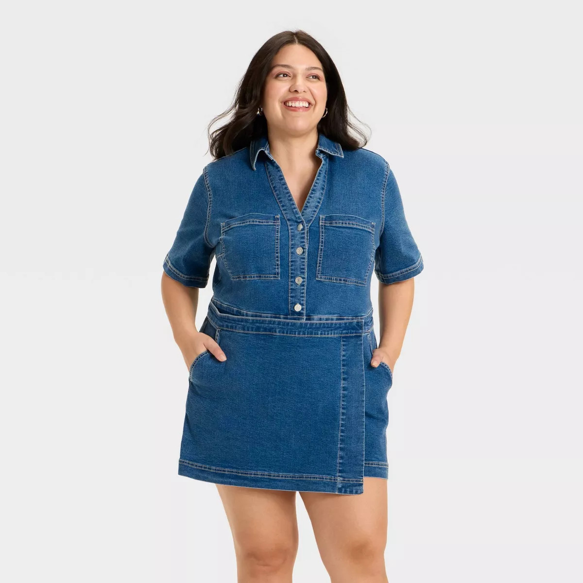 Women's Denim Skortalls - Ava & Viv™ Medium Wash | Target
