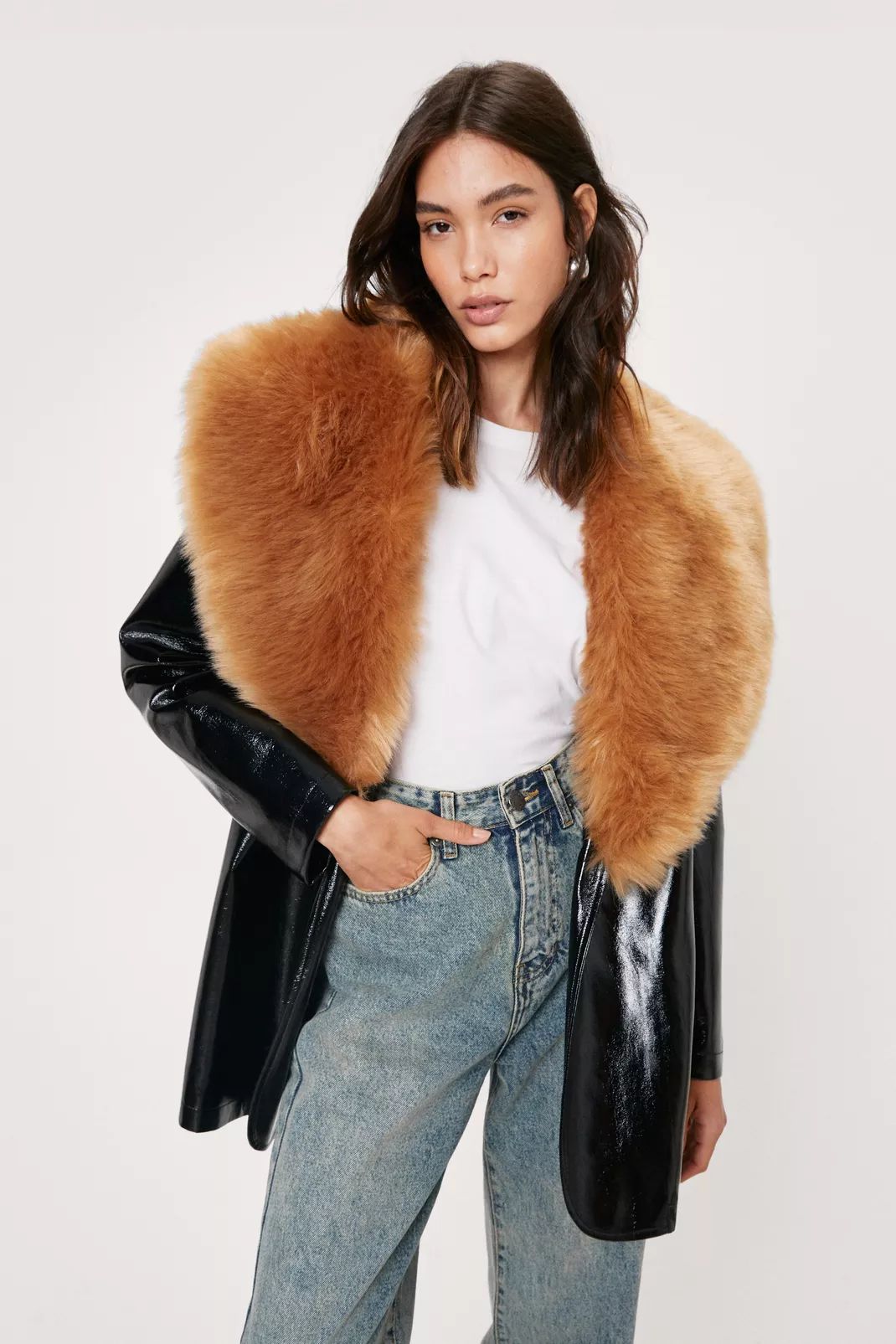 Vinyl Faux Fur Trim Jacket | Nasty Gal (US)