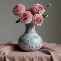 White Vintage Vase With Blue Painted Decoration, Ceramic | Etsy (US)