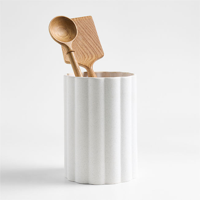 Terre Ceramic Scalloped Utensil Holder by Laura Kim | Crate & Barrel | Crate & Barrel