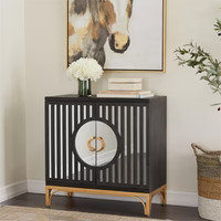 Black Cabinet with Mirror Details & Gold Base | Inspire Me! Home Decor