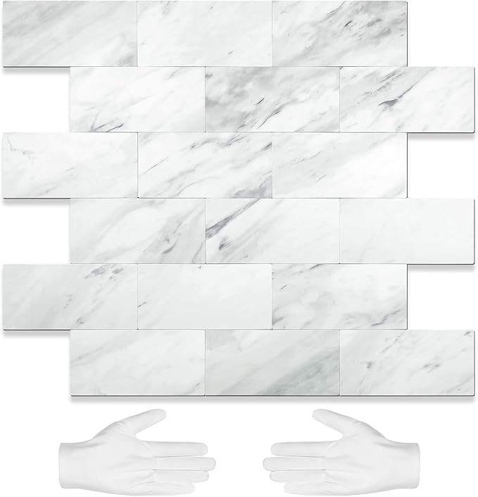 STICKGOO 10 Sheets Peel and Stick Backsplash, Volakas White Stick on Aluminum Composite Wall Tile... | Amazon (US)