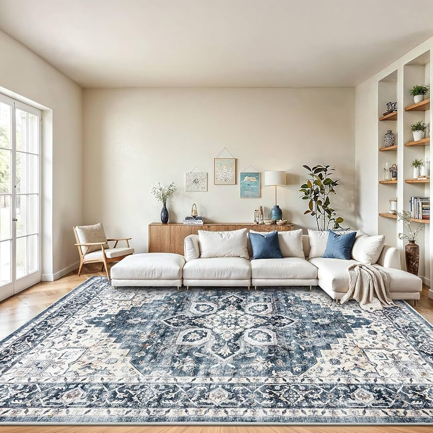 AMADA HOMEFURNISHING 8x10 Washable Area Rug, Low-Profile with Non-Slip Backing & Durable Edge Bin... | Amazon (US)