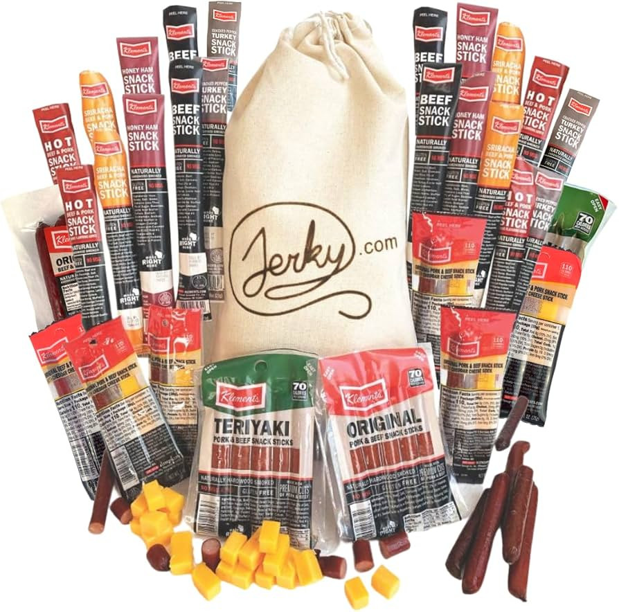 Jerky.com XXL Meat Sticks Gift Bag | 52 Piece Gift Basket with Beef Sticks, Pork, Turkey, Ham & C... | Amazon (US)