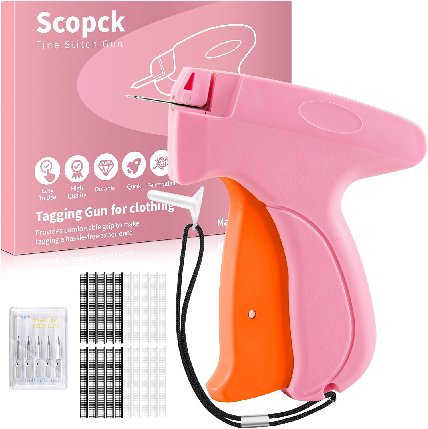 Stitch Gun for Clothes - Handheld Stitch Gun Quick Clothing Fixer - Tagging Gun - Includes 6 Needle, 1000 Black Fasteners & 1000 White Fasteners (Pink/Orange) | Amazon (US)