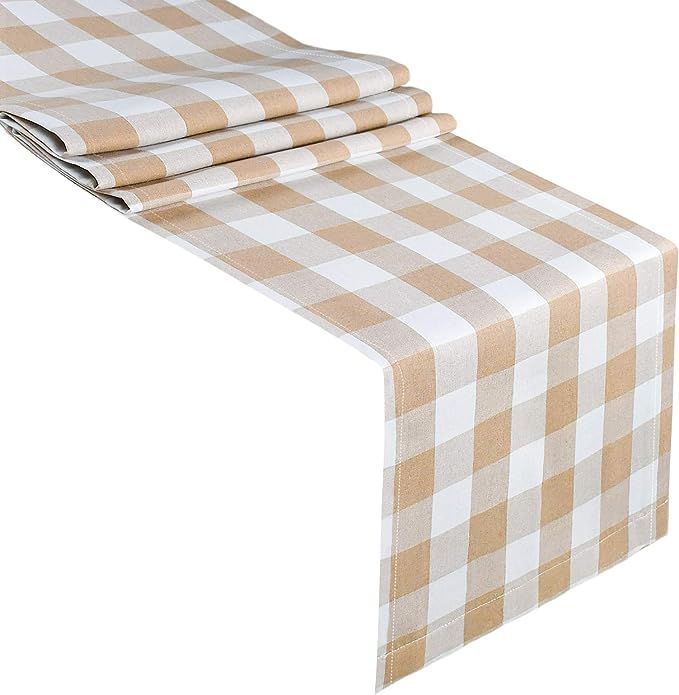 Senneny Buffalo Check Table Runner Cotton Brown and White Plaid Classic Stylish Design for Spring... | Amazon (US)