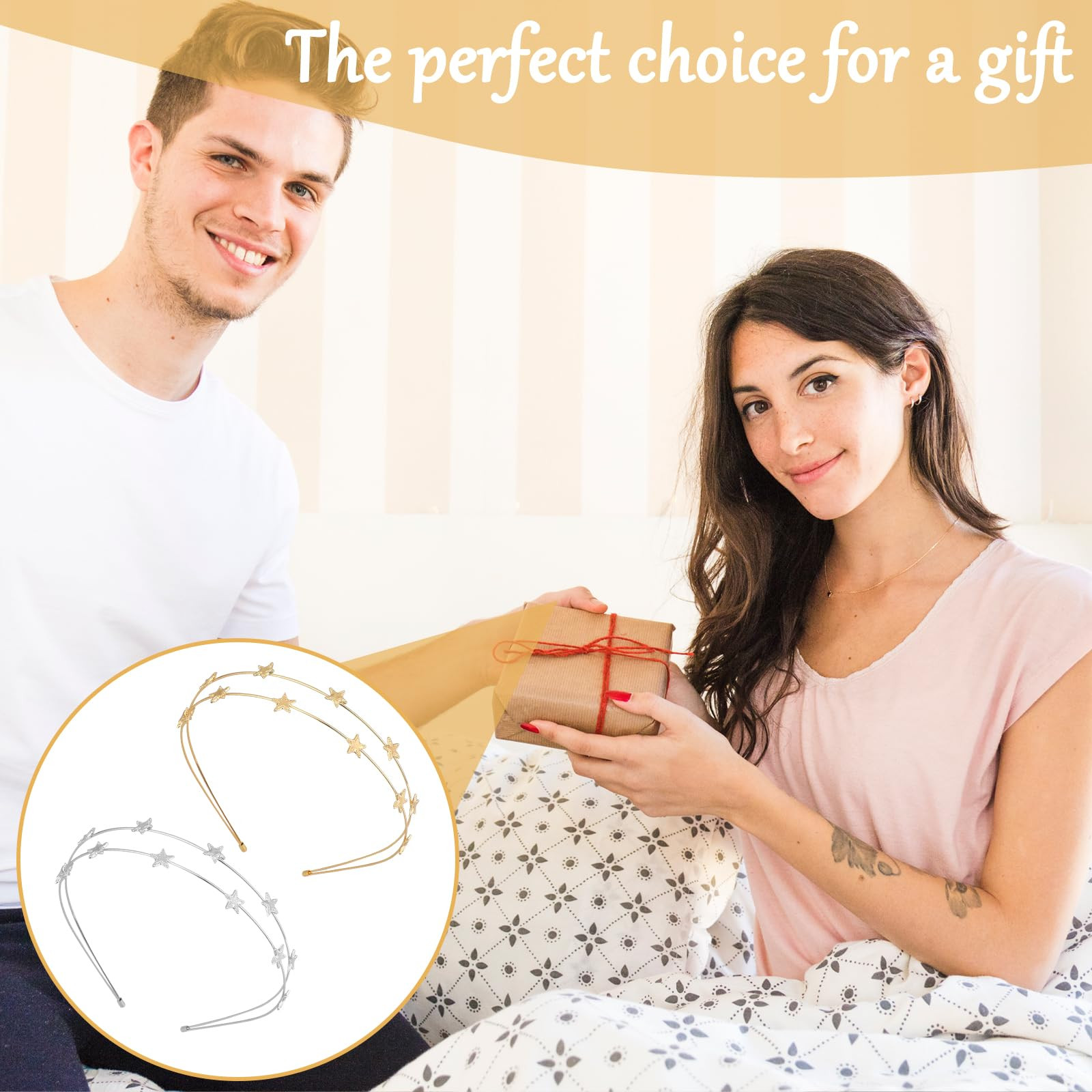 2 Pcs Star Headbands for Women, Gold & Silver Star Headband Sparkly Star Crown Headpiece Metal He... | Amazon (US)