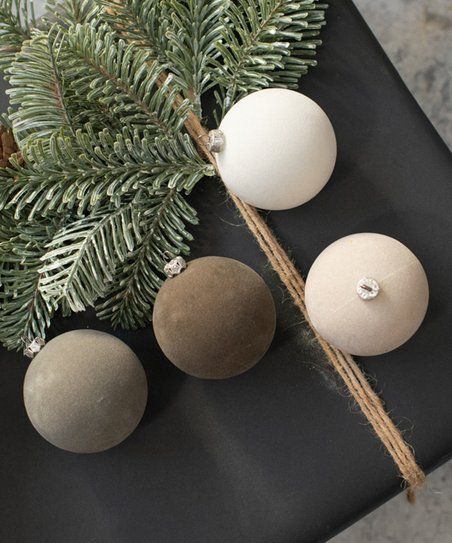 Ragon House Gray 2.5'' Flocked Ball Ornament - Set of Four | Zulily