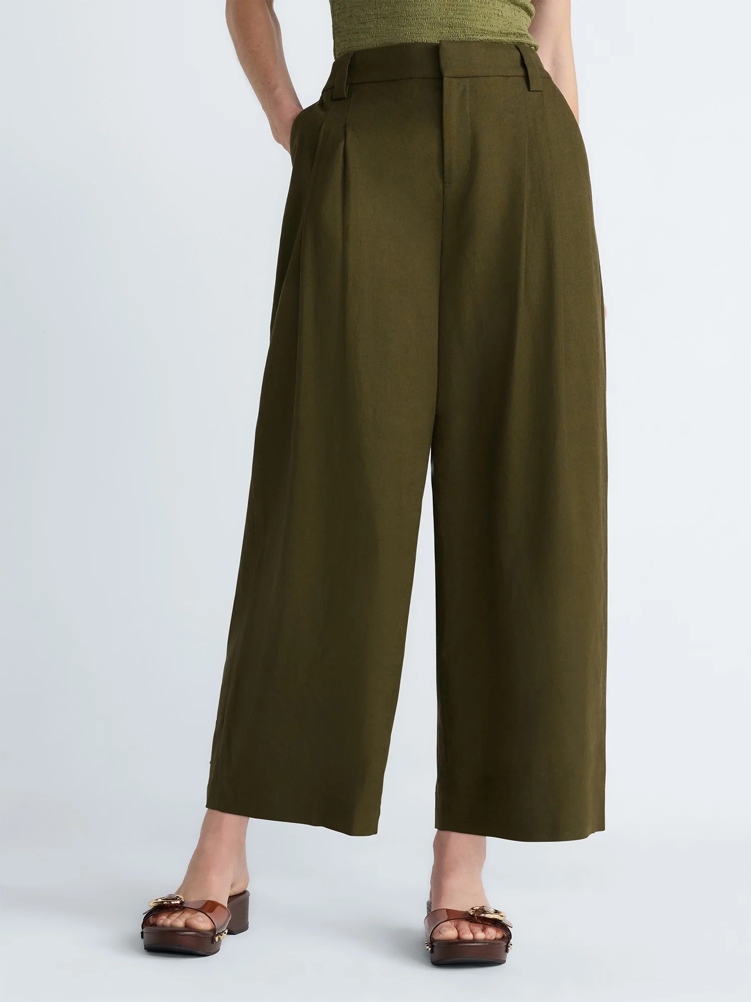 Scoop Women’s Pleated Barrel Pants, 25'' Inseam, Sizes 0-26W | Walmart (US)