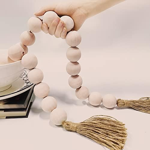 72in Wood Bead Garland with Large 1.6" Diameter Wooden Farmhouse Beads, Decorative Boho Beads Gar... | Amazon (US)