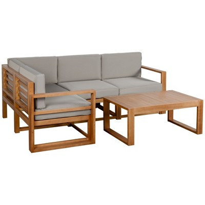 Outsunny 4 Seater L Shaped Patio Furniture Set, Wood Outdoor Sectional Sofa Conversation Set with Coffee Table and Cushions for Garden, gray | Target