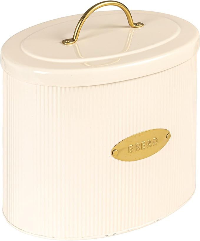 Creative Co-Op DF2516 Oval Metal Lid Bread Box, Off-White | Amazon (US)