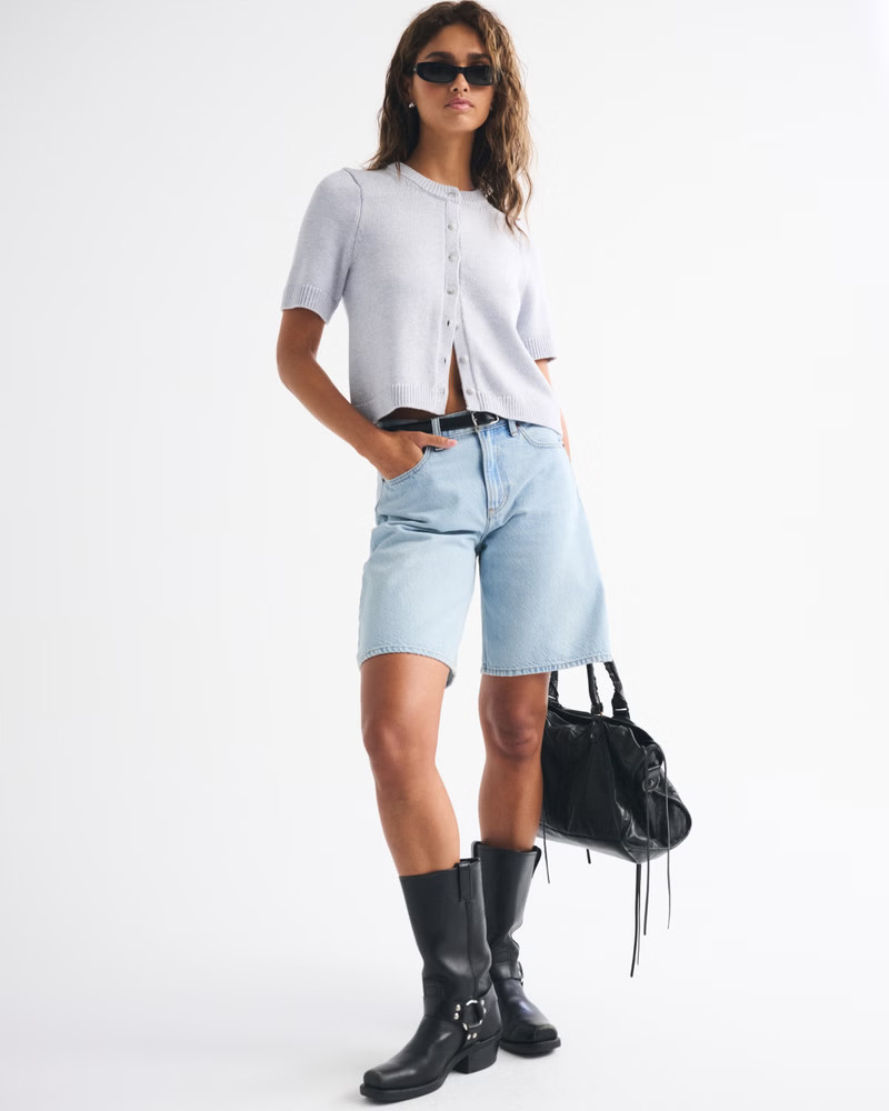 Women's Short-Sleeve Crew Cardigan | Women's Tops | Abercrombie.com | Abercrombie & Fitch (US)