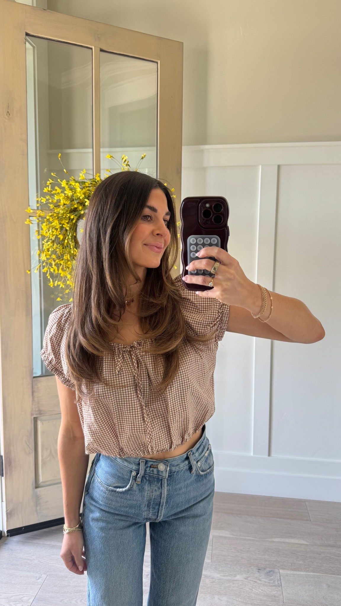 The cutest gingham top for spring & under $25! Wearing a size small and size 24 in my fave jeans! Xo

#LTKdayinmylife #LTKmomlife #LTKPetite