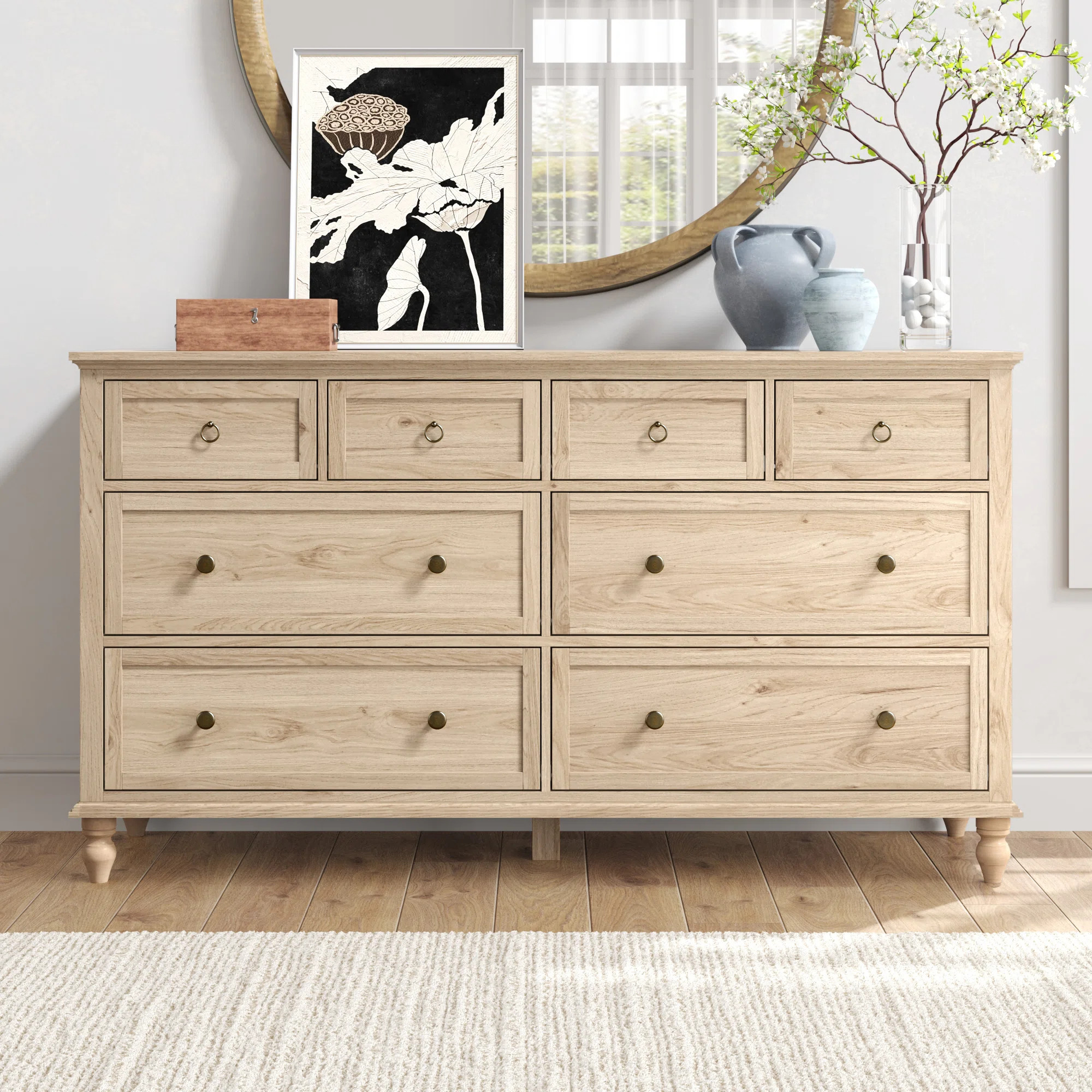 8 Drawer Dresser For Bedroom, 65in Large Long Drawer Dresser with Deep Drawers, Rustic Wood Wide ... | Wayfair North America