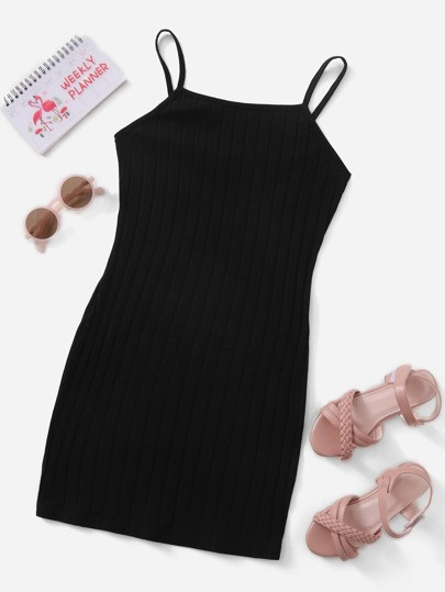 SHEIN Teen Girls Rib-knit Solid Form Fitted Dress | SHEIN