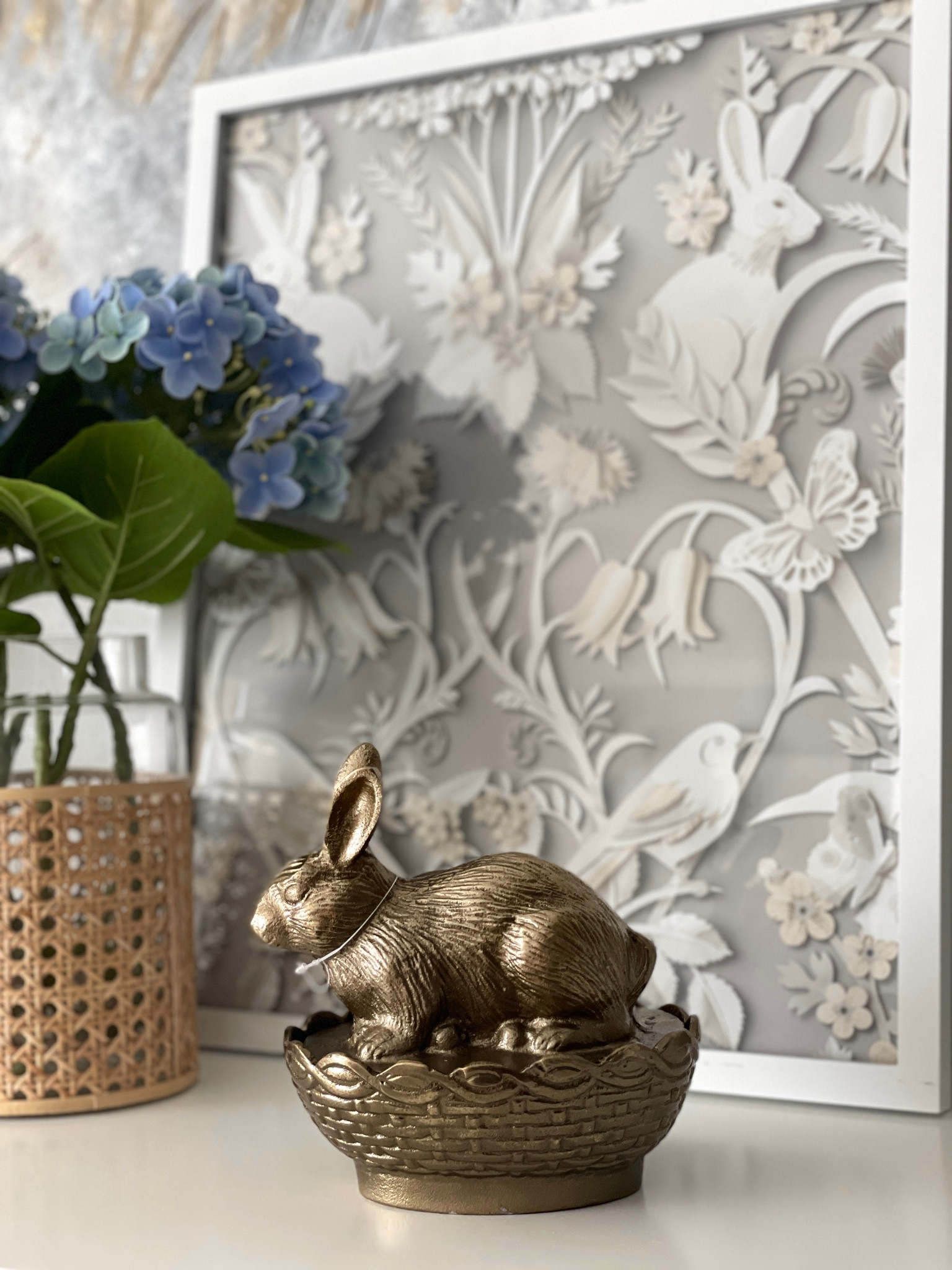 New Spring & Easter Decor - picked up this gold bunny dish from Target, so pretty! The art print in the back is actually just wallpaper from Walmart that I framed in a Target frame  

#LTKSeasonal #LTKHome