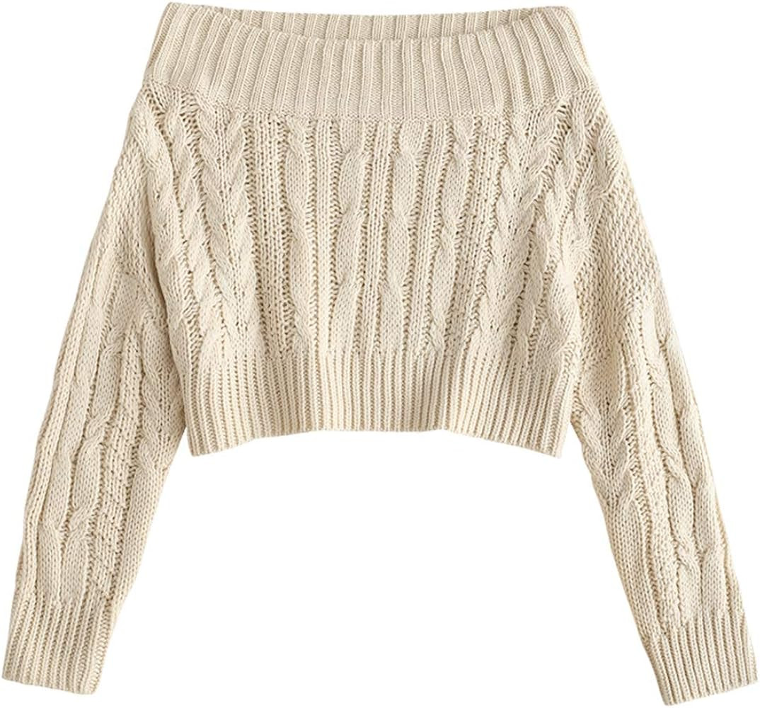 ZAFUL Women V Neck Button Knit Crop Sweaters Batwing Sleeve V Back Ribbed Hem Pullover Sweater | Amazon (US)