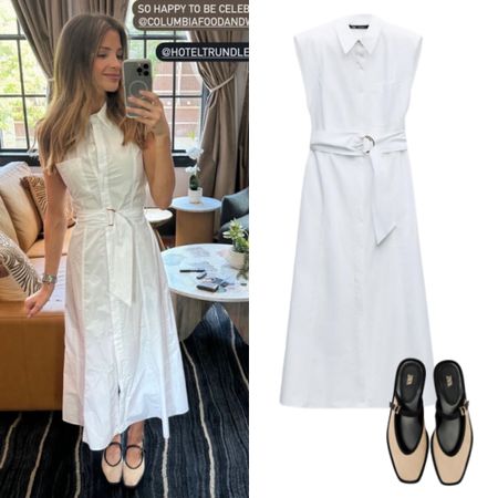 Naomie Olindo’s White Belted Sleeveless Shirt Dress and Ballet Flats are by Zara // Shop Similar 📸 + Shoe Info= @naomie_olindo 