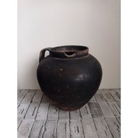 Vintage Black Clay Pot, Old Big Wabi Sabi Pottery, Rustic Vase, Primitive Black Vase | Etsy (US)