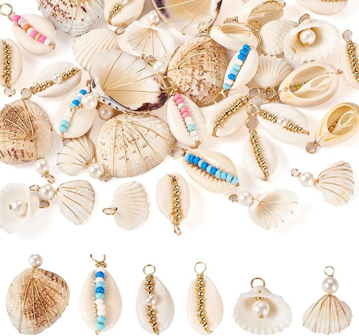 Beadthoven 36pcs Golden Natural Shell Pendants Ocean Beach Seashell Charms with Pearl Beads Wire ... | Amazon (US)