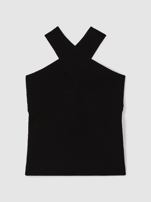 Reiss Black Darla Ribbed Cross-Over Vest | Reiss UK