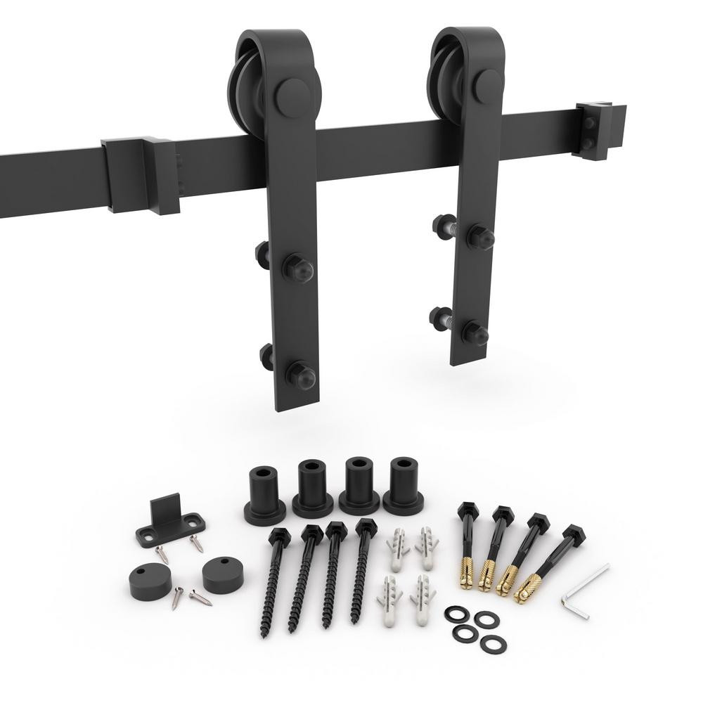eightdoors 72 in. Matte Black Sliding Barn Door Hardware and Track Kit | The Home Depot