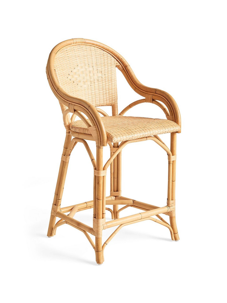 Sunwashed Riviera Rattan Armed Counter Stool | Serena and Lily