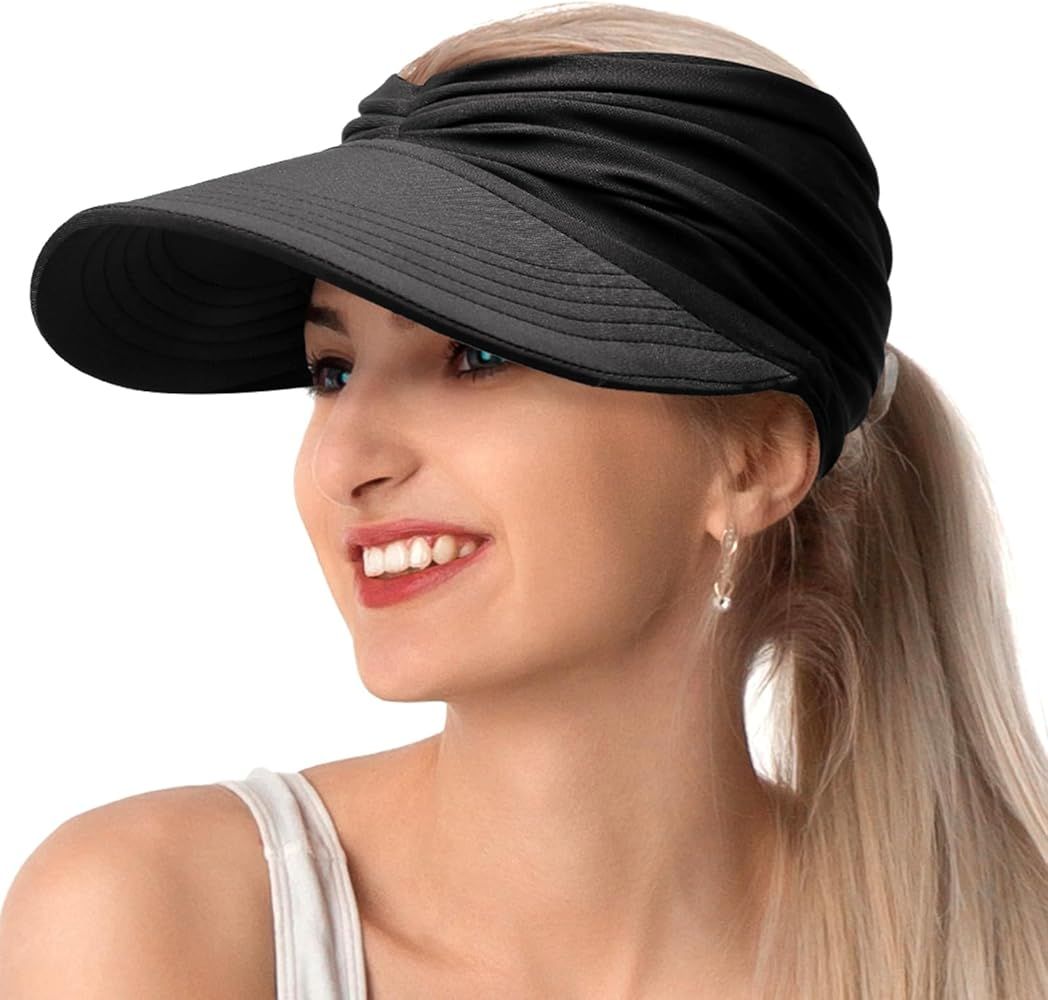 Trifabricy Sun Visor Hats for Women, Wide Brim UV Protection Sun Hats, Packable Ponytail Beach Su... | Amazon (US)