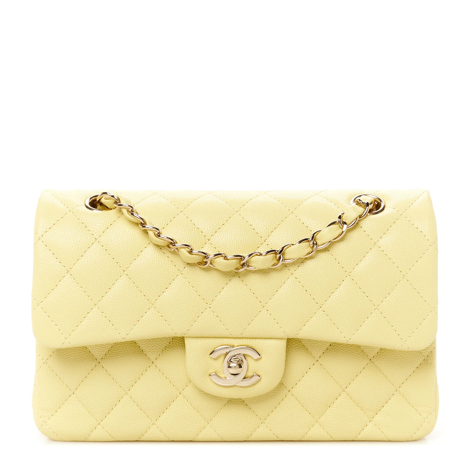 Caviar Quilted Small Double Flap Light Yellow | FASHIONPHILE (US)