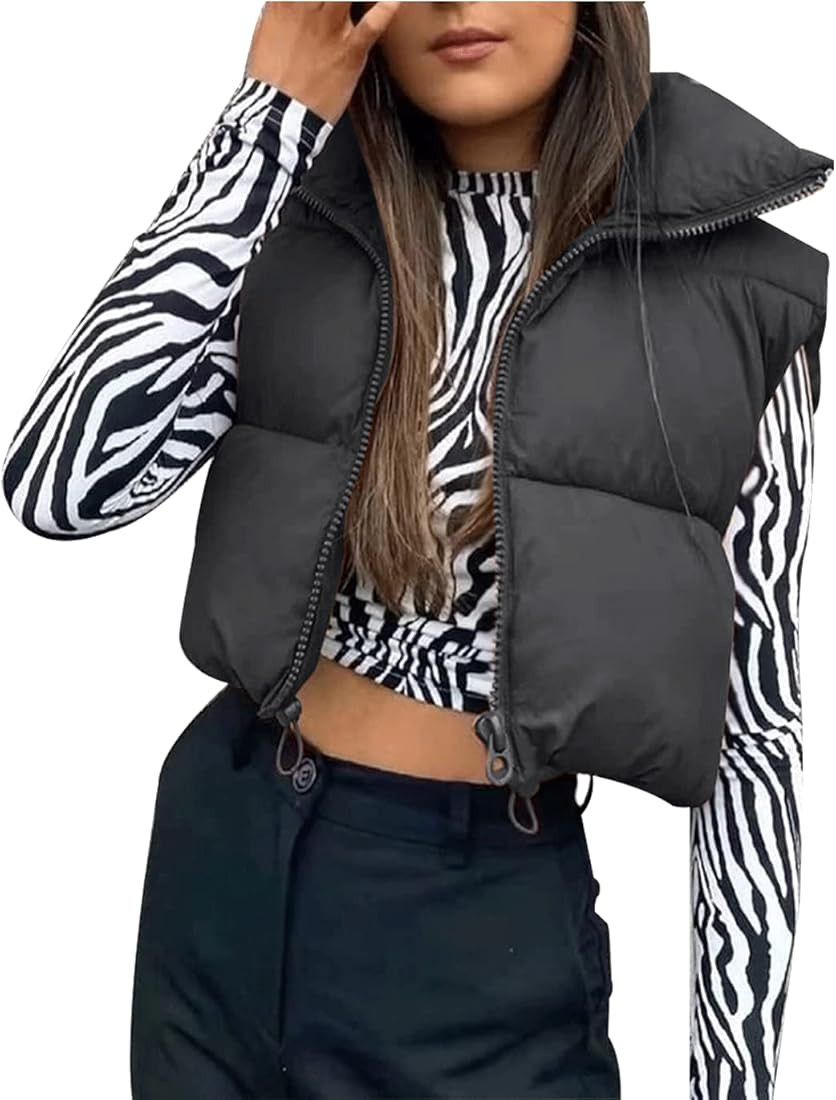 Fenclushy Women's Winter Warm Padded Crop Vest Lightweight Sleeveless Puffer Vest | Amazon (US)