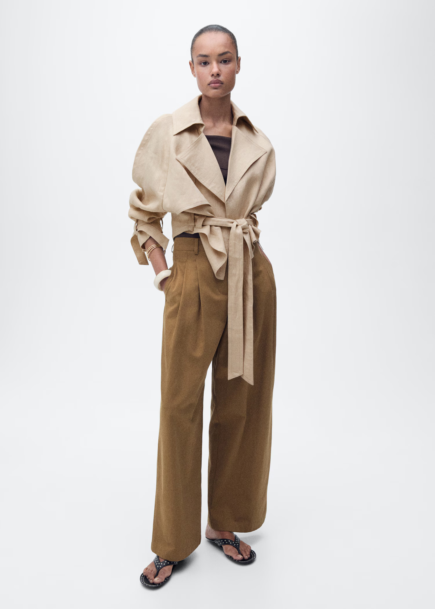 Linen jacket with belt - Women | MANGO United Kingdom | MANGO (UK)