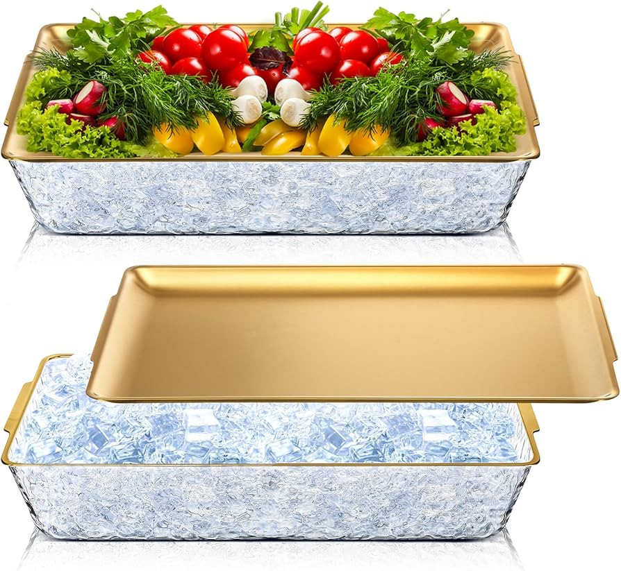 Baderke 2 Set 16" x 9'' Chilled Serving Tray for Parties with Compartments Rectangle Serving Dish... | Amazon (US)