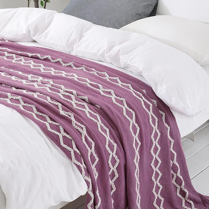 BOURINA Fluffy Chenille Knitted Fringe Throw Blanket Lightweight Soft Cozy for Bed Sofa Chair Thr... | Amazon (US)