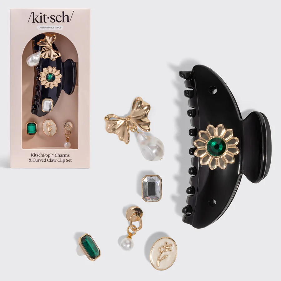 KitschPop™️ Curved Claw Clip & Charms in Vintage Black | Kitsch