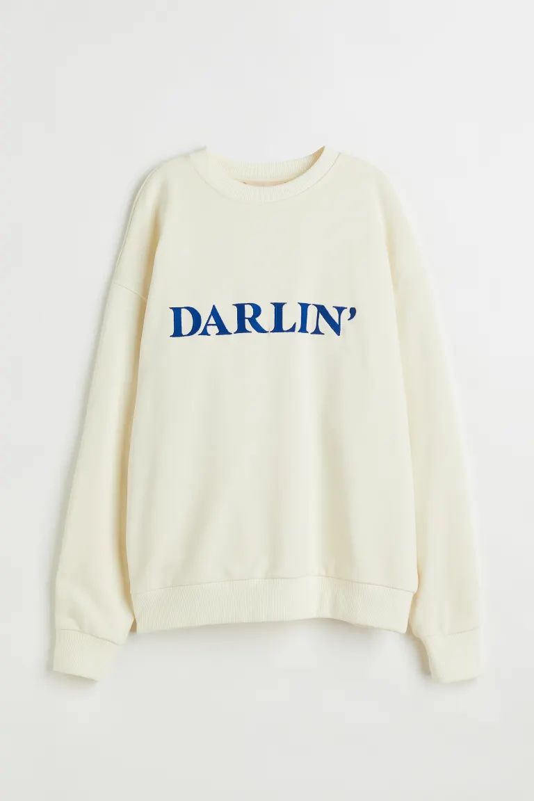 Embroidered Sweatshirt - Cream/Darlin' - Ladies | H&M US | H&M (US + CA)
