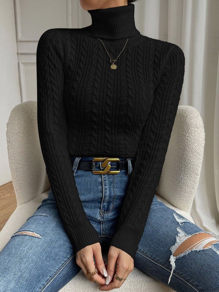 Cable Knit Turtleneck Sweater | SHEIN