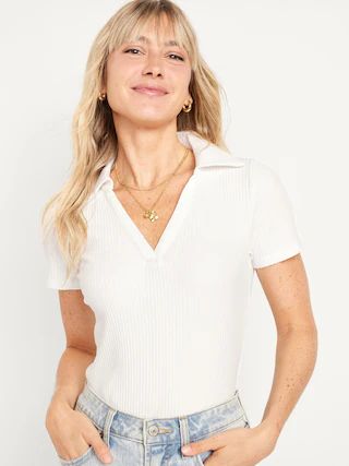 Short-Sleeve Rib-Knit Collared Shirt | Old Navy (US)