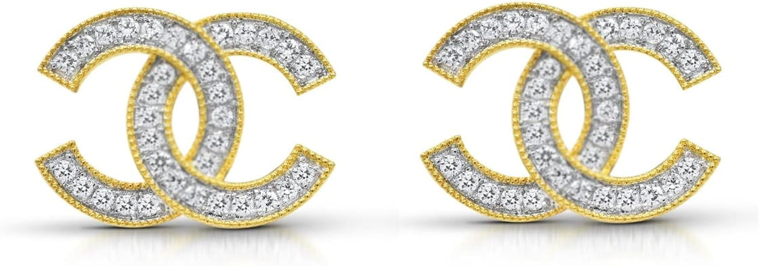 925 Sterling Silver 0.80 ct Simulated Diamond CC Stud Earrings PUS-Back 14k Yellow gold plated - ... | Amazon (US)
