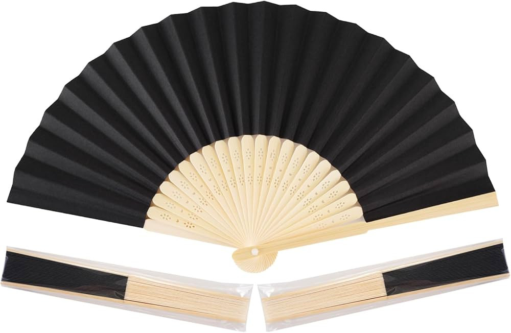 50pcs Black Paper Hand Fan Bamboo Folding Fan Handheld Paper Fan for Wedding Party and Home Decor... | Amazon (US)