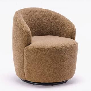 Light Brown Teddy Fabric Swivel Accent Armchair Barrel Chair | The Home Depot