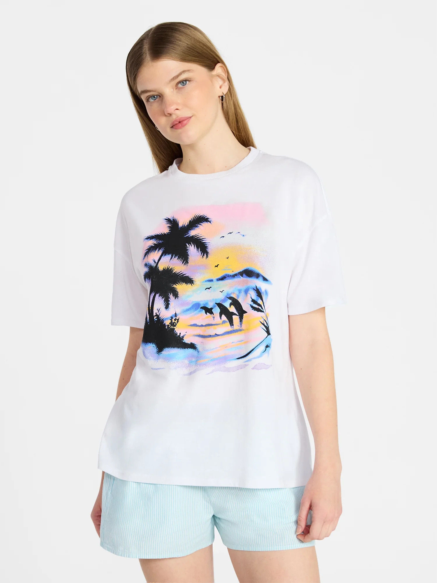 No Boundaries Graphic Oversized Boyfriend Tee, Women's XXS-XXL | Walmart (US)