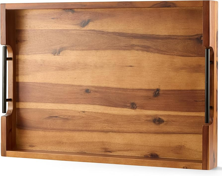 TIDITA 20 Inch Acacia Wood Ottoman Tray for Living Room - Coffee Table Trays, Serving Tray with H... | Amazon (US)